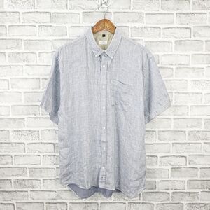 APOLIS Men's 2XL linen Short Sleeve Button Down Shirt blue stripe